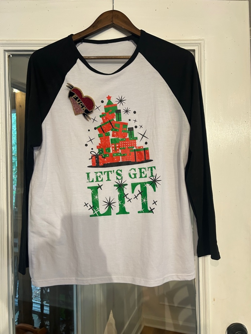 Let's Get Lit Kids' Raglan Holiday Tee - White & Black